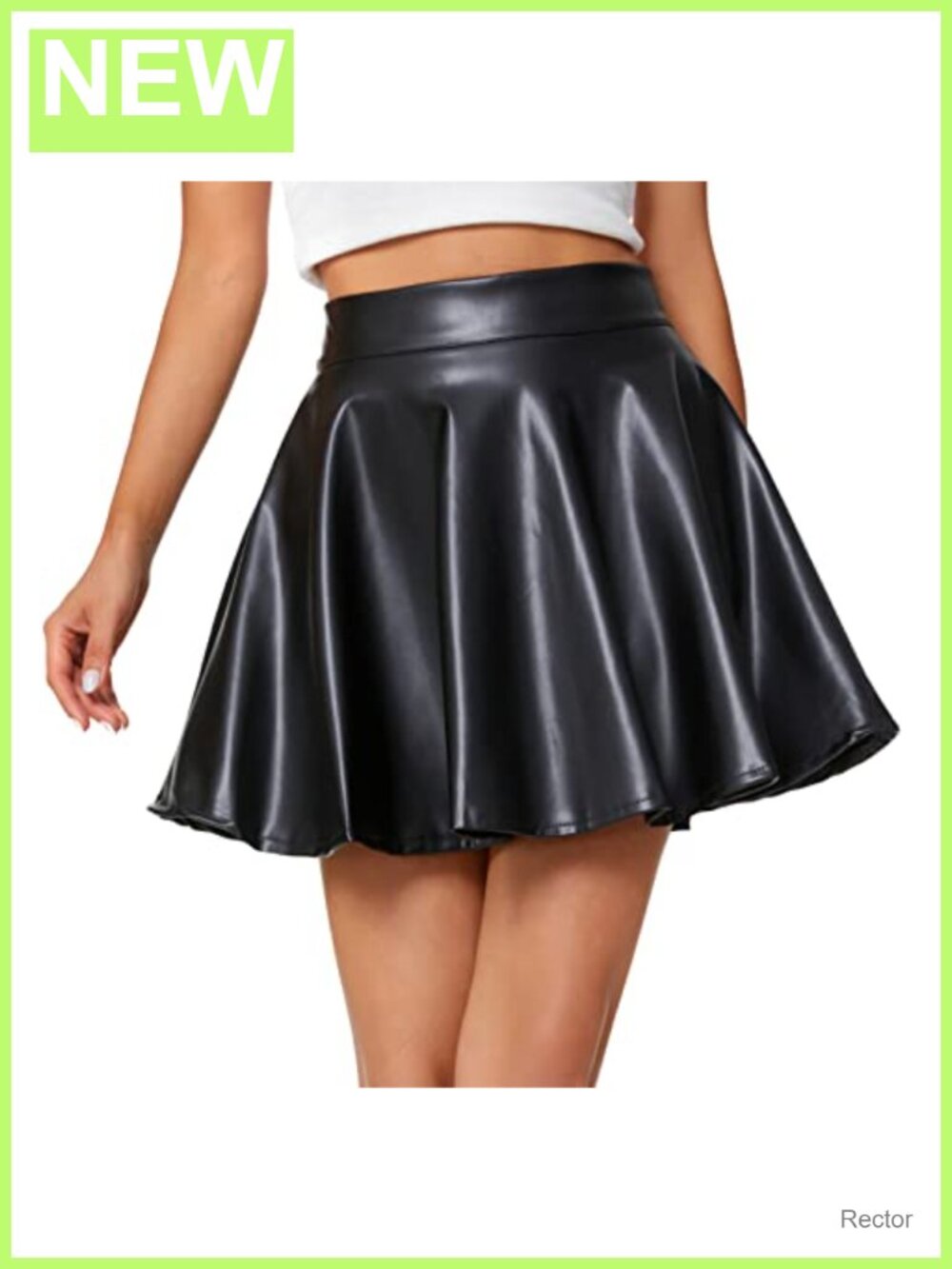 Faux Leather High Rise Back Zip Mini Skater Skirt